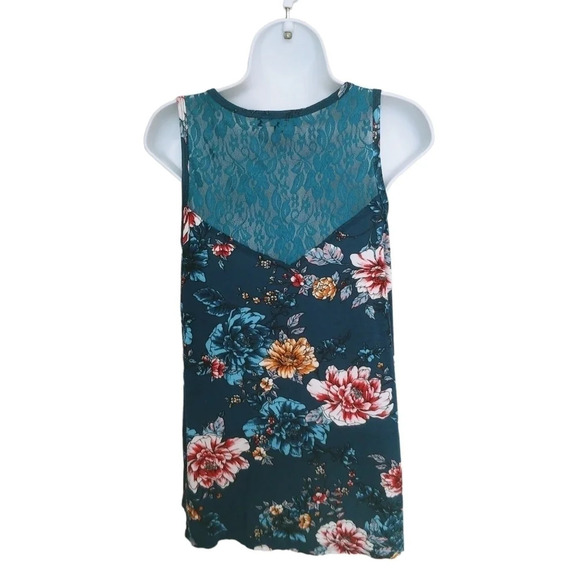 Lily Morgan Floral Teal Top  with Lace Back S - Picture 6 of 9